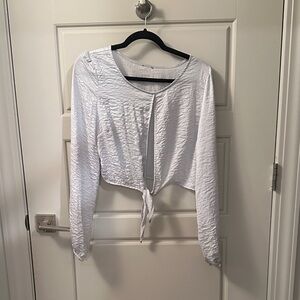 White Long Sleeve Tie-Front Top